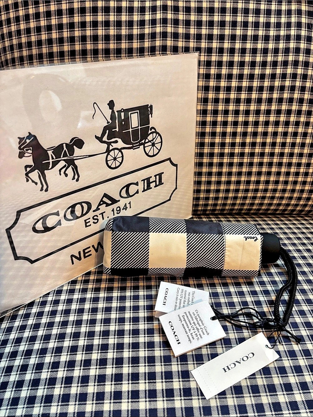 Coach UV Protection Mini Umbrella With Gingham Print